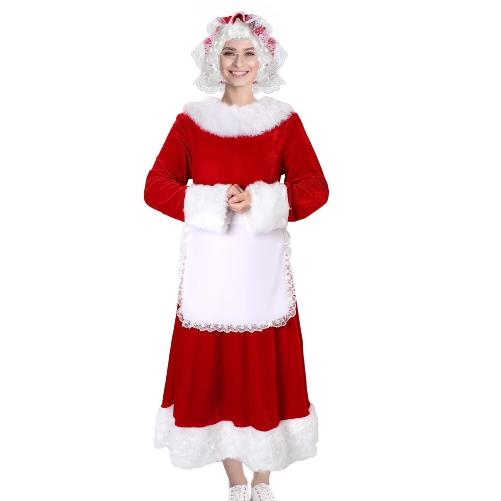 6222 5 Pcs Christmas Mrs. Santa Costume Adult Santa Claus Dress with Apron